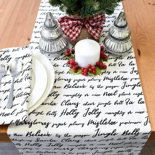 Vista 4 de Camino de mesa de Navidad, bufanda de tocador blanco hueso, 100% algodón, decoración de fiesta para el hogar, cocina, comedor, vacaciones, tela