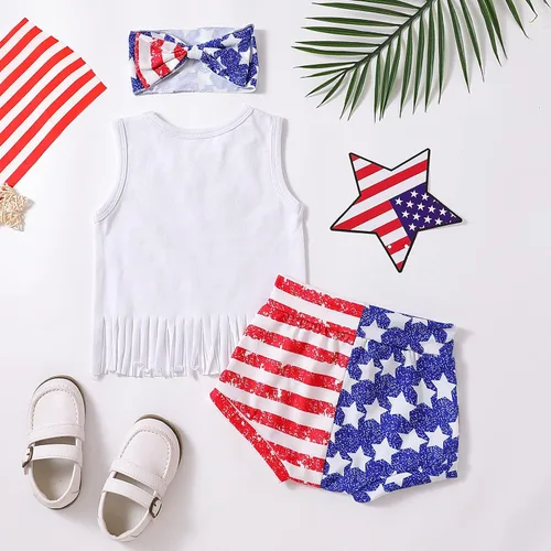 Vista 26 de Conjunto de camiseta y pantalones cortos para bebé niña del 4 de julio, camiseta y pantalones cortos para el Día de los Caídos