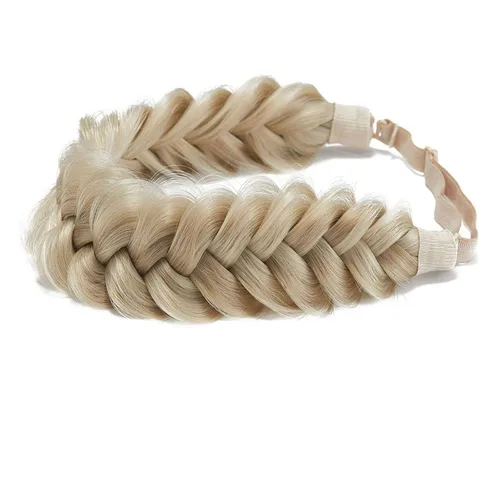 Vista 27 de Diadema trenzada sintética clásica de cabello con hebras anchas para boda, trenzas esponjosas desordenadas, banda para peluca, accesorio de belleza