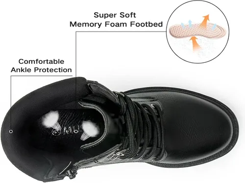 Vista 3 de MUSSHOE Botas de combate para mujer, botines y botines con cordones para mujer, cuello suave con cremallera lateral