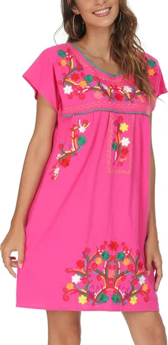 Vista 5 de YZXDORWJ - Vestido mexicano bordado de manga corta para mujer