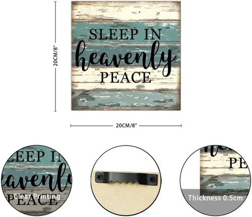 Vista 3 de SILYHEART Sleep in Heavenly Peace Wooden Framed Signs Wood Plaque Sign Retro Christian Quote Wall Decor Farmhouse Rustic Wooden for Home Front Door