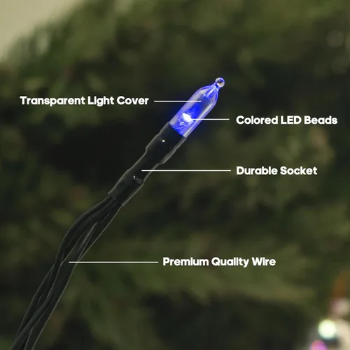 Vista 4 de Luces de Navidad a pilas para exteriores, 2 paquetes de 5.4 m, 50 luces LED multicolores mini para Navidad, Luces de Navidad con control remoto, 8