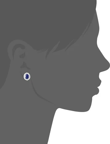Vista 9 de Amazon Essentials Aretes ovalados de plata de ley con halo de zafiro blanco, (anteriormente colección Amazon)