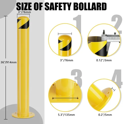 Vista 2 de Safety Bollard, 36 Inch Height Bollard Post, 3 Inch Diameter, 6Pcs Parking Bollard, Yellow Powder Coated, Safety Parking Barrier Post, for Traffic