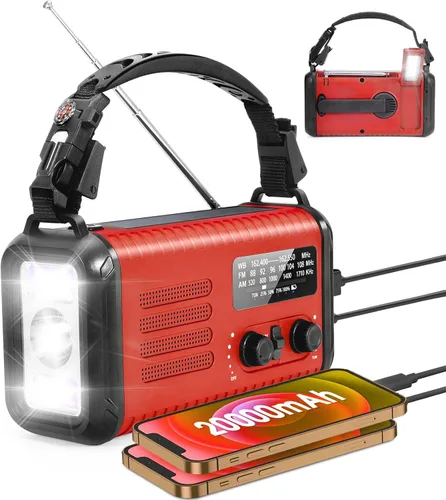 Vista 9 de Radio de emergencia NOAA de alerta meteorológica con energía solar y manivela de mano USB-C carga portátil radio AM/FM 3W, lámpara de lectura