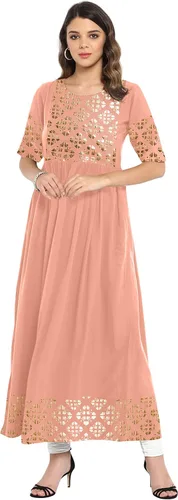 Vista 3 de Janasya Túnica india de crepé Kurti para mujer