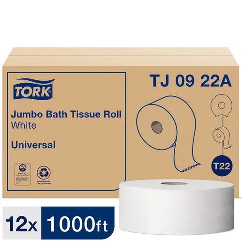 Vista 2 de Rollo de papel higiénico Jumbo blanco Tork T22 (Universal) y toalla de mano Tork Multifold Natural H2 (Universal)