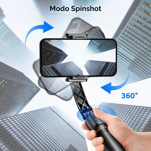 Vista 3 de Estabilizador de cardán para smartphone con control remoto, palo de selfie trípode extensible de aluminio, rotación automática de 360°, equilibrio