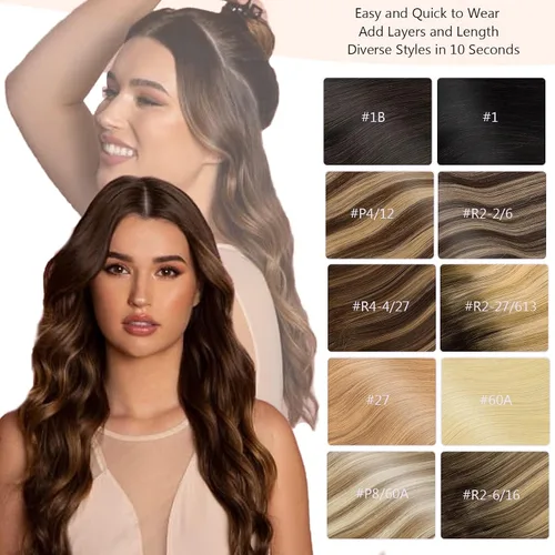 Vista 9 de Extensiones de cabello con alambre, color negro natural, 14 pulgadas, 2.65 oz, 100% cabello humano real, extensión de cabello invisible