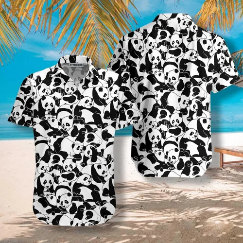 Vista 3 de Camisa hawaiana de dibujos animados Young Pandas camisa de playa Aloha camisa de verano para hombre manga corta camisas de playa verano hawaiano