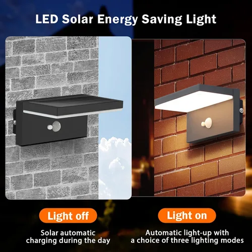 Vista 2 de Paquete de 2 luces solares de pared para exteriores, sensor de movimiento, impermeable, del anochecer al amanecer, lámpara solar de montaje en Negro