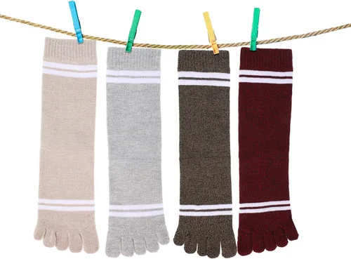 Vista 7 de Bencailor 4 pares de calcetines de cinco dedos de algodón para mujer, calcetines atléticos para correr, largo dividido, calcetines tobilleros