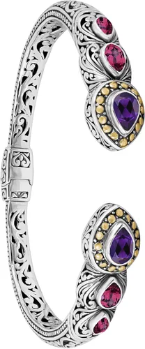 Vista 7 de Pulsera de plata de ley 925 y oro de 18 quilates con piedras preciosas de filigrana Bali