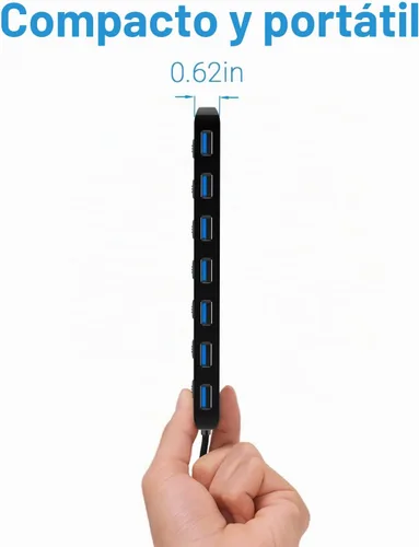 Vista 6 de atolla Divisor de concentrador USB 3.0 de 7 puertos, extensor USB Ultra Slim Data USB Hub con interruptor de alimentación individual y LED
