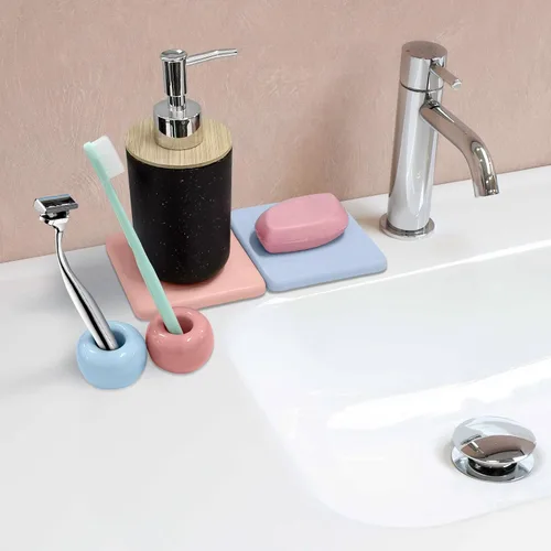Vista 7 de SNAIL GARDEN Mini soportes de cerámica para cepillos de dientes con bandeja, 2 soportes pequeños para cepillos de dientes con 2 bandejas