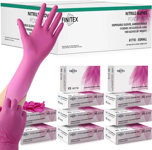 Vista 10 de FINITEX Nitrile Disposable Latex-Free 3.5mil Cleaning Food Cooking Gloves Rosa roja (grande 100)