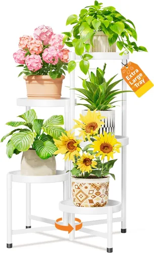 Vista 15 de LASZOLA Soporte plegable para plantas de interior de 7 niveles para múltiples macetas grandes, estante ajustable alto y resistente con bandeja de 10