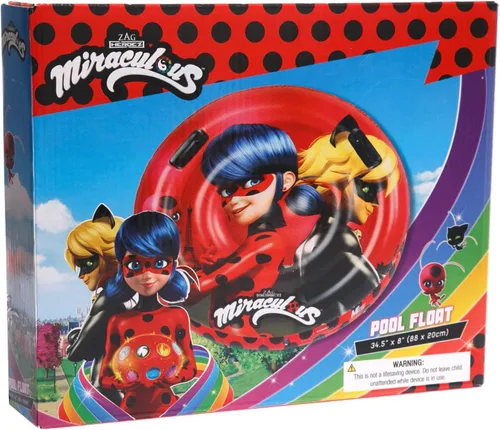 Vista 4 de Miraculous Ladybug - Flotador inflable de piscina con licencia oficial - 30 pulgadas - Ladybug & Cat Noir - Flotador de anillo - Flotador de tubo