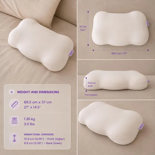Vista 12 de Cloud - Almohada cervical ergonómica, espuma viscoelástica para Contorno de felpa suave para dormir de lado y de espalda, funda CleanWeave lavable