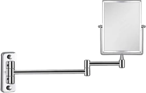 Vista 2 de QiMH Espejo de maquillaje de pared con aumento 3X Rectangular 8 x 6 pulgadas con brazo extensible Espejo giratorio de doble cara con acabado