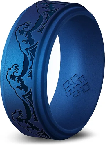 Vista 38 de Knot Theory Anillo de silicona para hombre, grabado de montaña, ondas, bosque, ancho de banda de 0.315 pulgadas, transpirable, ajuste cómodo