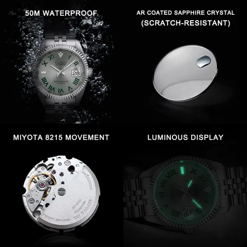 Vista 2 de CADISEN Relojes automáticos MIYOTA 8215 Reloj de pulsera impermeable para hombre, 38mm