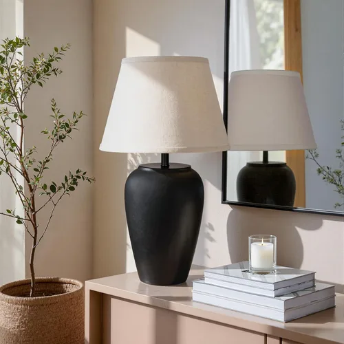 Vista 6 de YEPDIN TL3 - Lámpara de mesa de cerámica de 21.25 pulgadas, compacta y esmerilada, pantalla de tela cónica, decoración de cerámica para sala