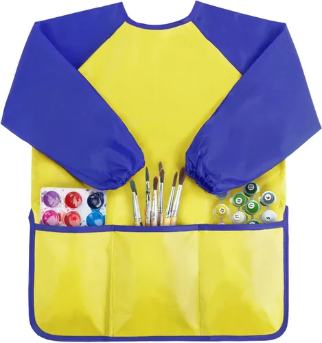 Vista 8 de Kopokita - Delantal impermeable para niños artistas, de manga larga, con 3 bolsillos, para niños pequeños y artistas
