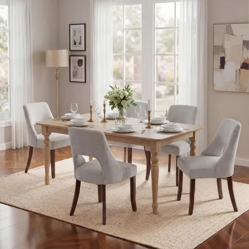 Vista 16 de UVV Juego de 2 sillas de comedor de madera, sillas de comedor modernas de mediados de siglo tapizadas en tela para cocina y comedor, silla de cena
