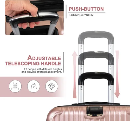 Vista 5 de Sandinrayli Juego de equipaje expandible maleta rígida con ruedas giratorias y cerradura TSA juego de 3 piezas 202428 Rose gold 3-Piece Set 20 24 28