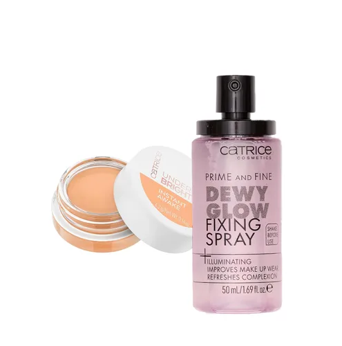 Vista 2 de Catrice Paquete 020 en aerosol iluminador de brillo húmedo y brillo bajo los ojos Prime & Fine Maquillaje de cobertura completa Vegano y libre