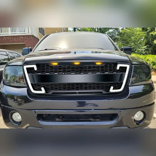 Vista 6 de EOMD Parrilla de parachoques delantero compatible con 2004 2005 2006 2007 2008 F150 W/DRL y luces direccionales color negro mate