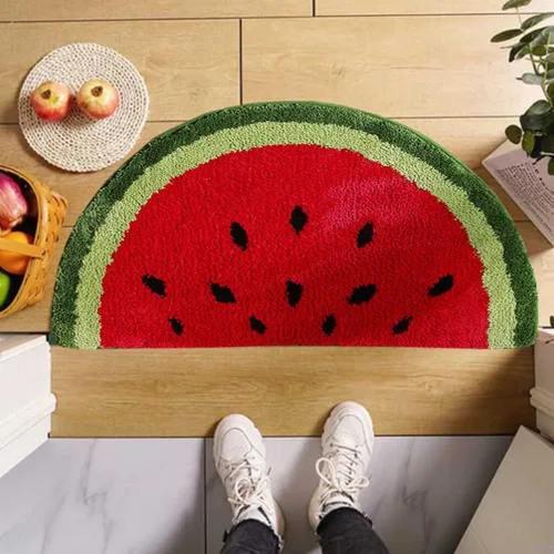 Vista 5 de VOSAREA Alfombra en forma de fruta, alfombra semicircular para puerta, alfombra de baño de felpa antideslizante, absorbente, alfombra gruesa