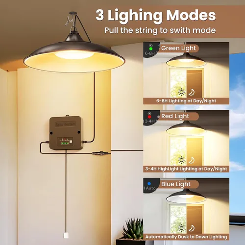 Vista 5 de Luz solar para interiores y exteriores, luz colgante diurna blanca cálida disponible con cuerda de tracción, del atardecer al amanecer, 3 modos
