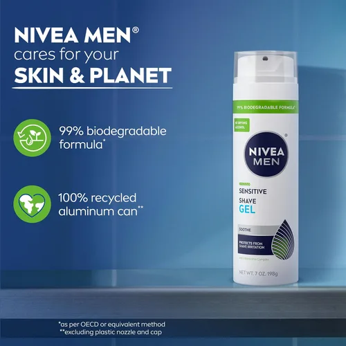 Vista 10 de NIVEA MEN Gel de afeitado sensible con vitamina E, extractos calmantes de manzanilla y hamamelis, paquete de 3 latas de 7 onzas