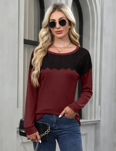 Vista 2 de For G and PL Sudadera elegante de manga larga con cuello redondo y encaje para mujer, para otoño e invierno 2024