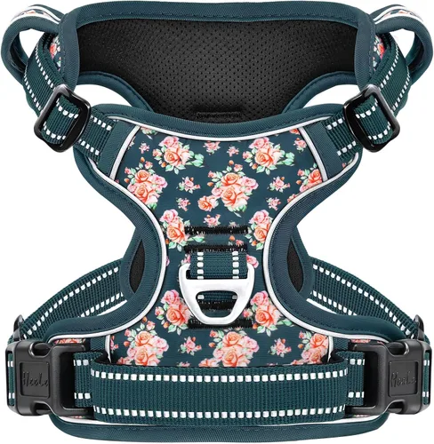 Vista 24 de HEELE Arnés para perro pequeño sin tirones con mango suave, arnés reflectante ajustable, color negro, XS Reflective Front Clip Vest with Control