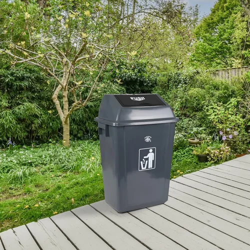 Vista 4 de Bote de basura de 13 galones con tapa, cubo de basura de plástico para exteriores e interiores, paquete de 4, color gris