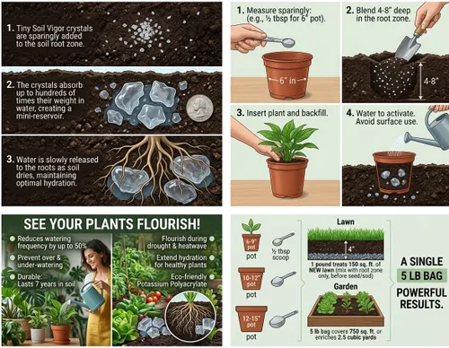 Vista 9 de Soil Vigor - Cristales absorbentes de agua de 50 libras, polímero superabsorbente de potasio (SAP) para césped, jardines y plantas en maceta
