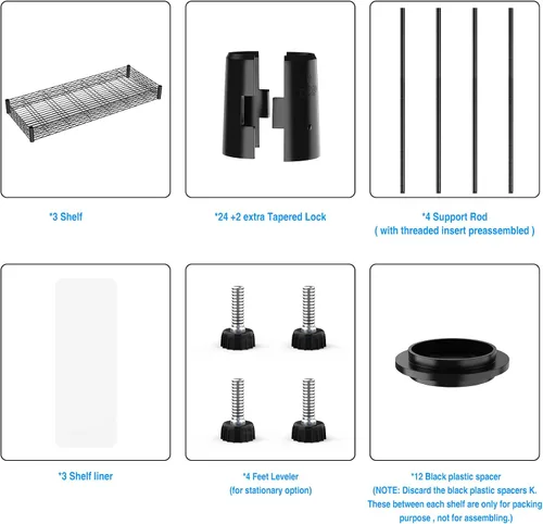 Vista 4 de pouseayar Estantería de alambre de metal NSF de 3 niveles, capacidad de 1050 libras, estante de almacenamiento ajustable resistente