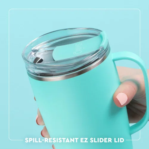 Vista 4 de Swig Life Taza de Viaje de 18 oz, Vaso Aislante con Asa y Tapa, Taza de Café de Viaje, Compatible con Portavasos, Acero Inoxidable, Vaso de 18 oz