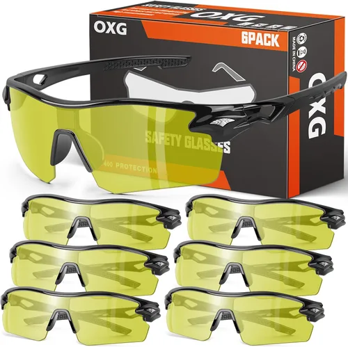 Vista 9 de OXG 6 Pack Safety Glasses, Scratch Resistant Wraparound Lenses ANSI Z87.1 Protective Eyewear for Unisex