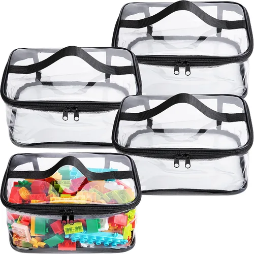 Vista 8 de Paquete de 3 bolsas transparentes de almacenamiento de juguetes, 9.4 x 6.7 x 4.3 pulgadas, bolsas organizadoras de juguetes de PVC transparente