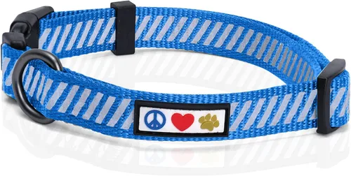 Vista 9 de Pawtitas Collar reflectante para perros y cachorros, collar de alta visibilidad con bandas reflectantes, collar ajustable para perro resistente