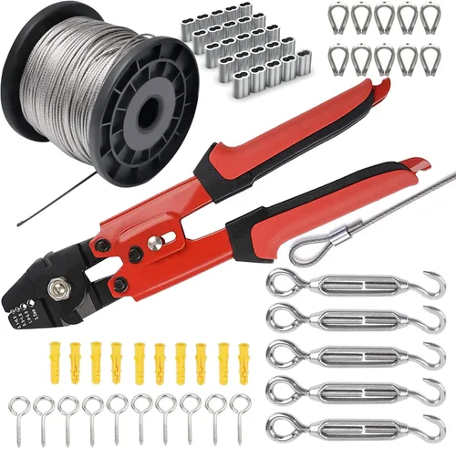 Vista 10 de Kit de tensor y herramienta de prensado de cuerda de alambre, cable de avión recubierto de vinilo de 100 pies