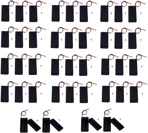 Vista 6 de Paquete de 2 2 soportes de batería AA con interruptor, 2 fundas de soporte de batería AA de 1.5 V con cables de cable e interruptor