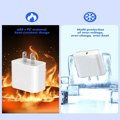 Vista 5 de Cargador rápido para iPhone [certificado MFi de Apple], paquete de 2 bloques de cargador de pared USB C de 20 W para iPhone + cable de carga rápida