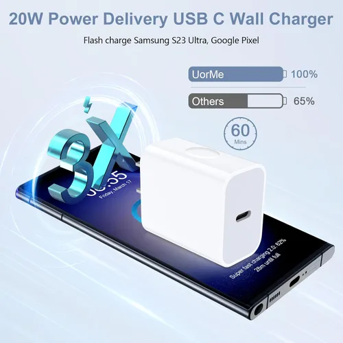 Vista 3 de USB C Samsung S25 FE Bloque de carga rápida para Galaxy S24 S23 FE Ultra S22 Plus S21 A16 A15 A25 A05 A05S A14 A54 A13, iPhone 16 Pro Max 15 Plus 14