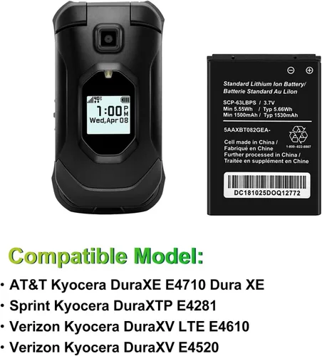 Vista 3 de WUHAO Para Kyocera E4710 Verizon Kyocera DuraXV LTE E4610 Batería SCP-63LBPS SCP-63/9LBPS Batería de repuesto 3.7v